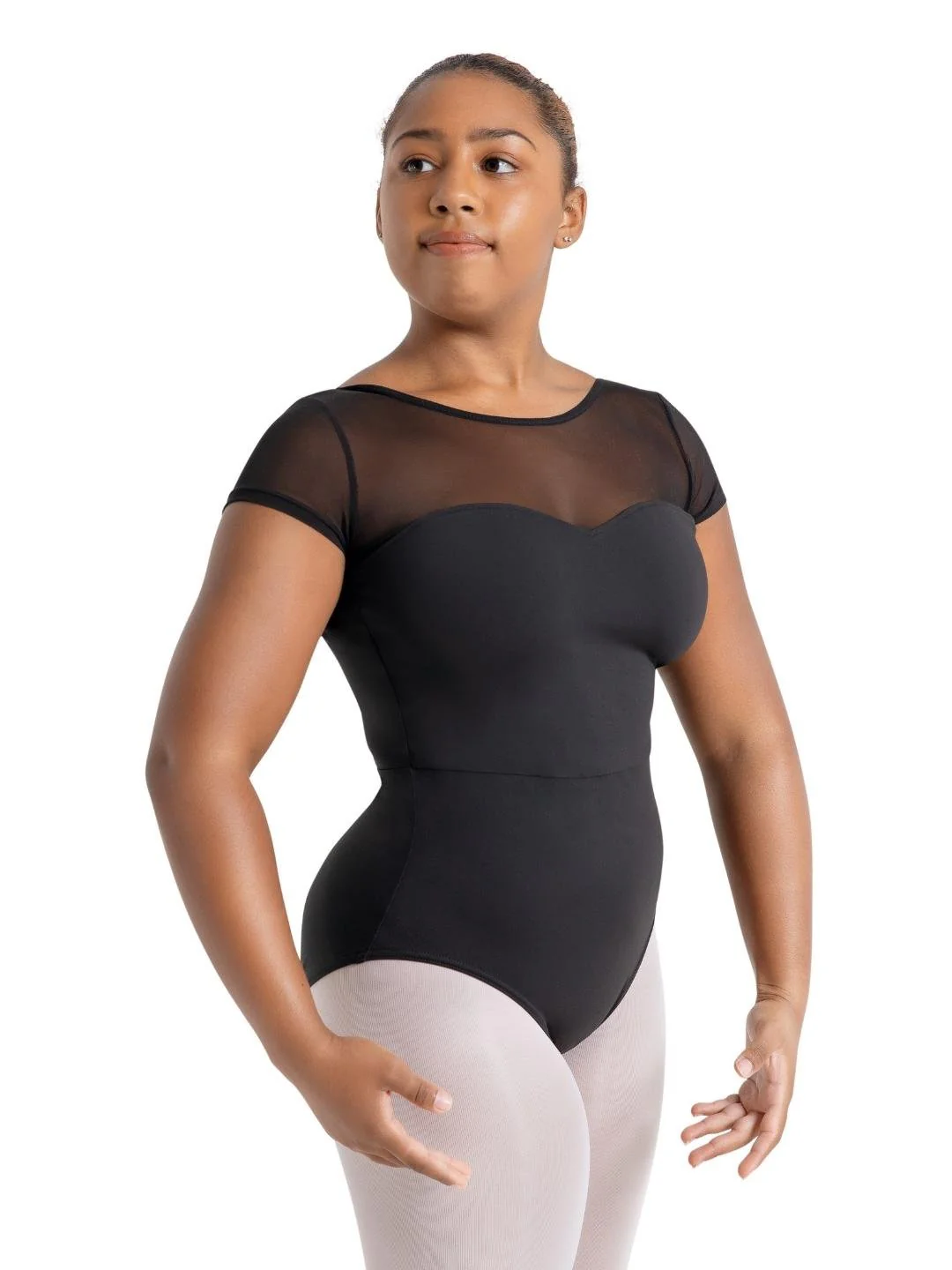 Meryl Mesh Yoke Short Sleeve Leotard - Image 3